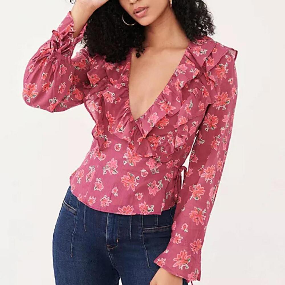 NWT Free People Women's Red/Floral Blouse Size Small